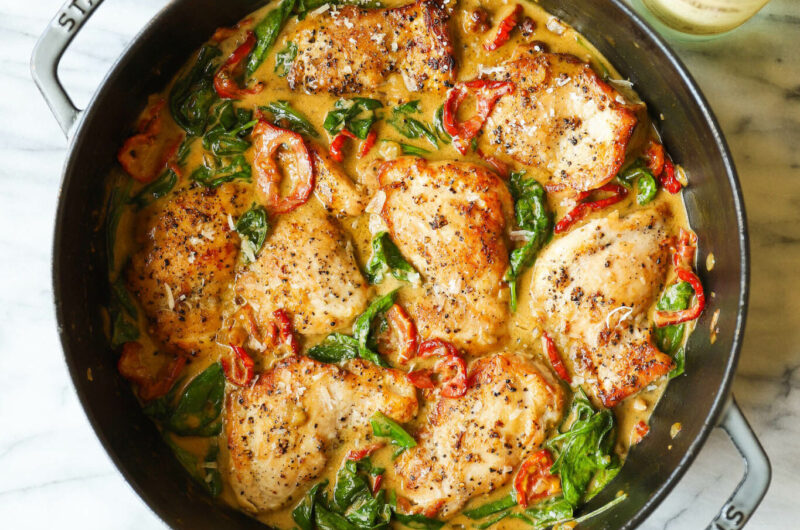 Skillet Sun Dried Tomato Chicken Thighs